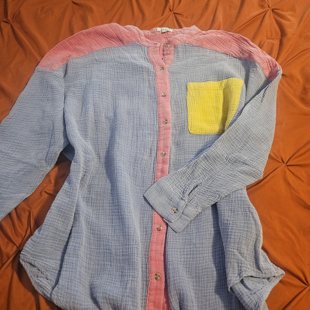 White Birch Multicolor Button Down Shirt - Pink, Blue, Yellow